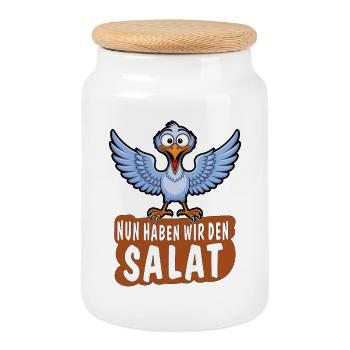 NUN HABEN WIR DEN SALAT - Keksdose mit Holzdeckel - Weiß - Vorne