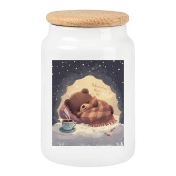 Hibernation Mode On Bear Cozy Night - Cookie Jar with Wooden Lid - white - Front