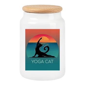 Yoga Cat – Relaxed design for cat fans - Cookie Jar with Wooden Lid - white - Front