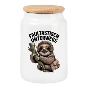 Paresseux sur la route avec paresse et humour - Boîte à biscuits avec couvercle en bois - blanc - Devant