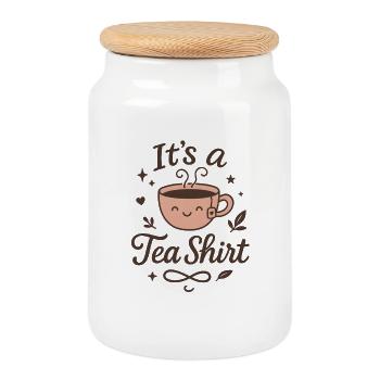 Cute It's a Tea Shirt Pun Design - Cookie Jar with Wooden Lid - white - Front