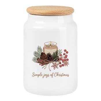 Rustic Christmas motif - Cookie Jar with Wooden Lid - white - Front