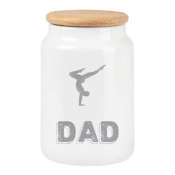 Gymnastics Dad Silhouette Design - Cookie Jar with Wooden Lid - white - Front