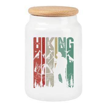 Hiking - Cookie Jar with Wooden Lid - white - Front