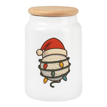 Weihnachten Golfball Weihnachtsmann Hut Lichter Spaß - Keksdose mit Holzdeckel - Weiß - Vorne