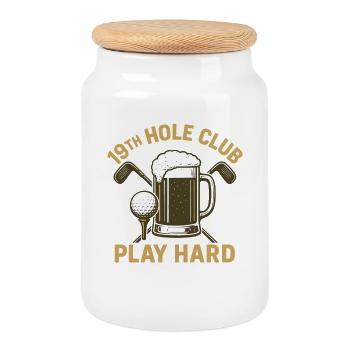 Play Hard Golf Fun 19th Hole Club - Cookie Jar with Wooden Lid - white - Front