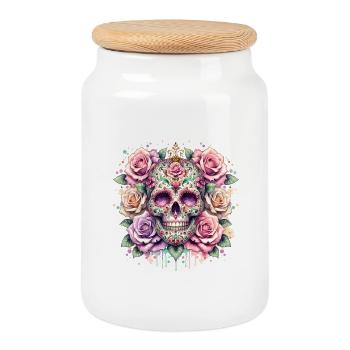 Fleurs Crâne Beauté Floraison - Boîte à biscuits avec couvercle en bois - blanc - Devant