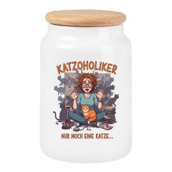 Katzoholiker Nur noch eine Katze - Lustiger Spruch - Keksdose mit Holzdeckel - Weiß - Vorne