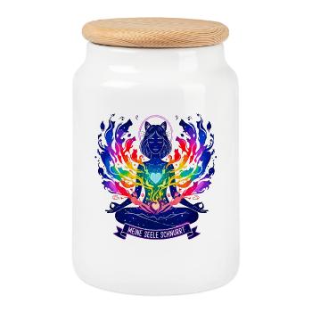 My Soul Purrs - Yoga Cat Rainbow - Cookie Jar with Wooden Lid - white - Front