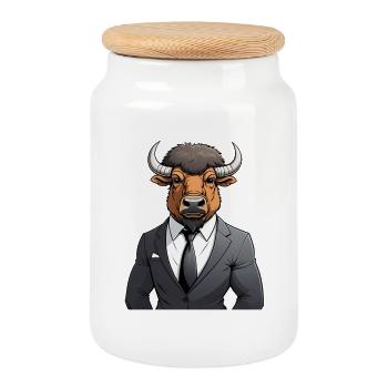 Costume taureau au look d’affaires - Boîte à biscuits avec couvercle en bois - blanc - Devant