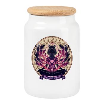 My Soul Purrs - Mystic Cat - Cookie Jar with Wooden Lid - white - Front