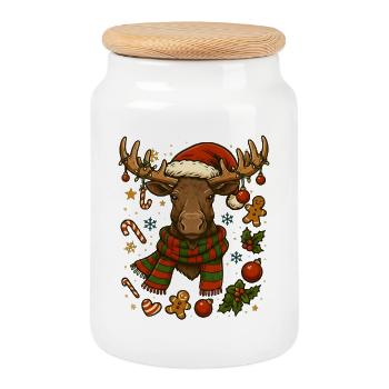 Elch an Weihnachten - Keksdose mit Holzdeckel - Weiß - Vorne