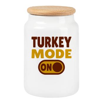 Turkey Mode ON - Cookie Jar with Wooden Lid - white - Front