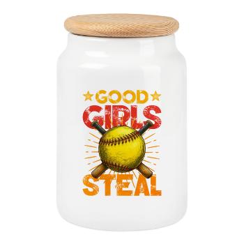 Softball - Cookie Jar with Wooden Lid - white - Front