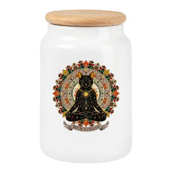 Nature Mandala Cat Wicca Esotericism - Cookie Jar with Wooden Lid - white - Front