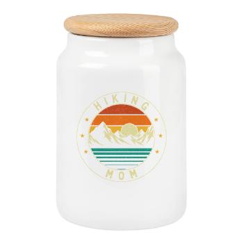 Hiking Mom Outdoor Trekker Mountain Trail  - Cookie Jar with Wooden Lid - white - Front