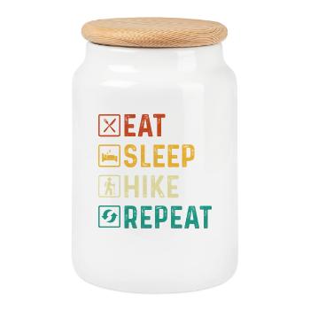Manger dormir randonnée répéter Citation drôle d’amoureux des sentiers - Boîte à biscuits avec couvercle en bois - blanc - Devant