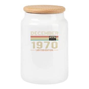 Décembre 1970 anniversaire Décembre 1970 Décembre - Boîte à biscuits avec couvercle en bois - blanc - Devant