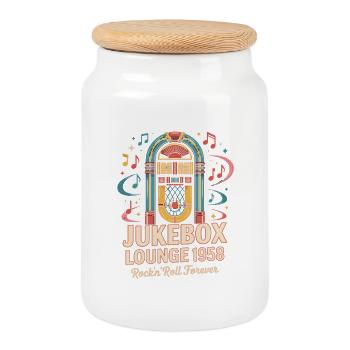 Jukebox Lounge 1958 - Keksdose mit Holzdeckel - Weiß - Vorne