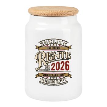 Pension Vintage 2026 | Retraite | Chemise de pension - Boîte à biscuits avec couvercle en bois - blanc - Devant