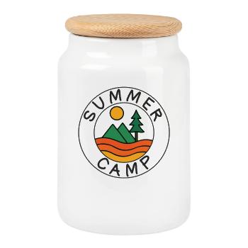 Sommercamp Camping Wandern Retro Berg Draußen - Keksdose mit Holzdeckel - Weiß - Vorne