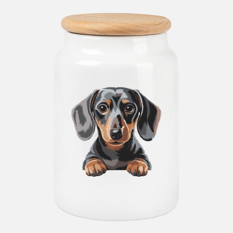 Dackel Welpe Illustration - Keksdose mit Holzdeckel - Weiß