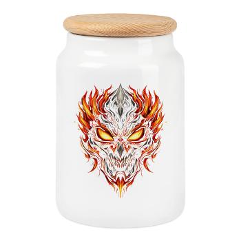 Masque de démon de feu Culte de la flamme - Boîte à biscuits avec couvercle en bois - blanc - Devant