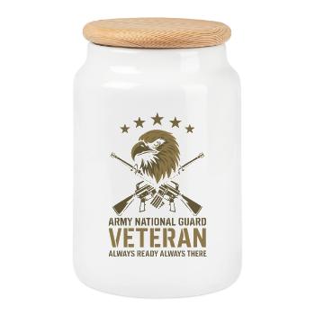 Army Veteran National Guard Veteran in - Cookie Jar with Wooden Lid - white - Front