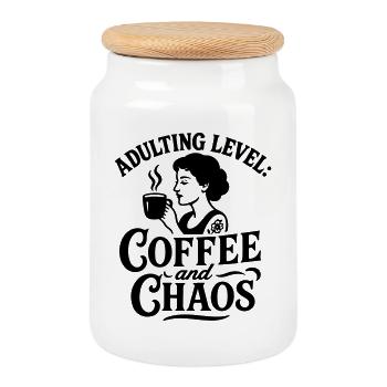 Kaffee witzig Spruch Chaos lustig sprüche arbeit - Keksdose mit Holzdeckel - Weiß - Vorne