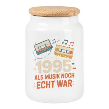 1995 Nostalgie Cassette - Boîte à biscuits avec couvercle en bois - blanc - Devant