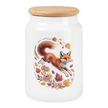 Renard avec des feuilles d’automne - Boîte à biscuits avec couvercle en bois - blanc - Devant