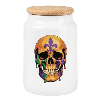 Mardi Gras Totenkopf Shirt - Keksdose mit Holzdeckel - Weiß - Vorne