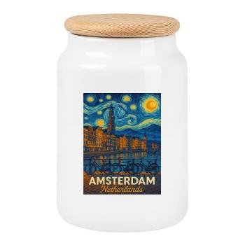 Amsterdam Niederlande - Keksdose mit Holzdeckel - Weiß - Vorne
