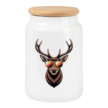 Cerf avec bois et lunettes de soleil - Boîte à biscuits avec couvercle en bois - blanc - Devant