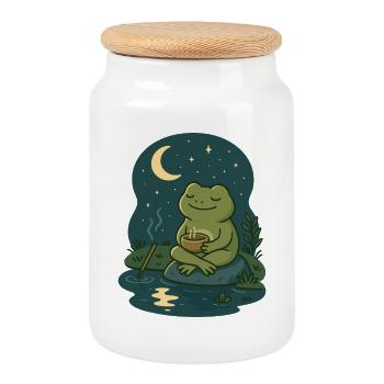 Frosch bei Mondschein – Achtsam & Cozy - Keksdose mit Holzdeckel - Weiß - Vorne