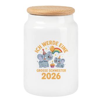 Je vais être une grande sœur éléphant 2026 - Boîte à biscuits avec couvercle en bois - blanc - Devant