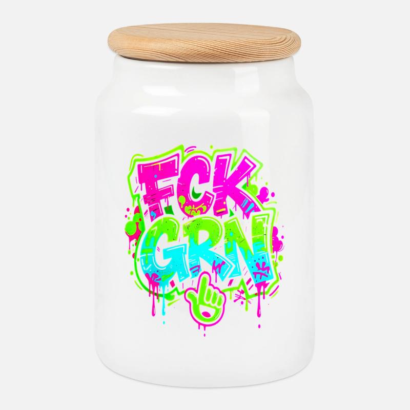 FCK GRN Graffiti - Boîte à biscuits avec couvercle en bois - blanc