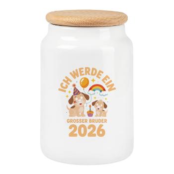 Je vais être un chiot chien grand frère 2026 - Boîte à biscuits avec couvercle en bois - blanc - Devant