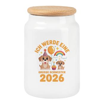 Je vais être une grande sœur 2026 Chiot chien - Boîte à biscuits avec couvercle en bois - blanc - Devant