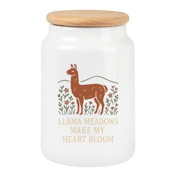 Cottagecore Llama Aesthetic Cute Farm Animal - Cookie Jar with Wooden Lid - white - Front