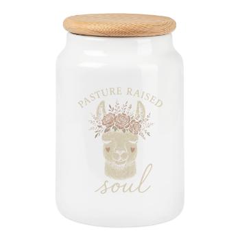 Cottagecore Llama Aesthetic Cute Farm Animal - Cookie Jar with Wooden Lid - white - Front