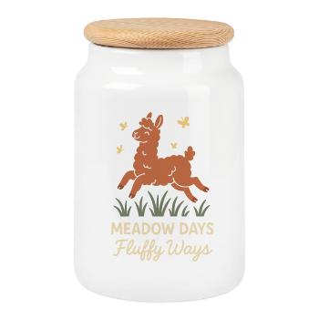 Cottagecore Llama Aesthetic Cute Farm Animal - Cookie Jar with Wooden Lid - white - Front