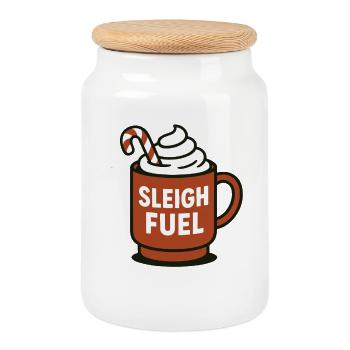 Schlitten Fuel Heiße Schokolade Becher Weihnachtsspaß - Keksdose mit Holzdeckel - Weiß - Vorne