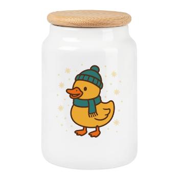 Drôle de Noël canard hiver vacances joie - Boîte à biscuits avec couvercle en bois - blanc - Devant