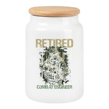 Calm Combat Engineer Illustration - Cookie Jar with Wooden Lid - white - Front