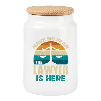 No need to be afraid The lawyer here - Cookie Jar with Wooden Lid - white - Front