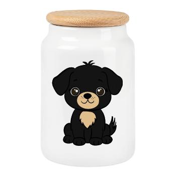Dog - Cookie Jar with Wooden Lid - white - Front