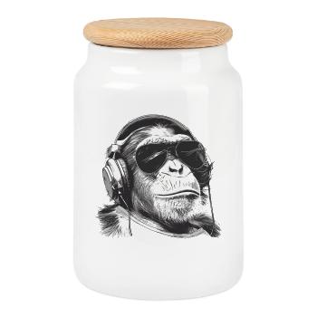 Monkey DJ with headphones - Cookie Jar with Wooden Lid - white - Front