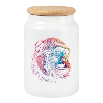 Neon Psychedelischer Affe - Keksdose mit Holzdeckel - Weiß - Vorne