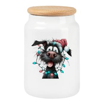 Weihnachtswuff mit Lichterkette - Keksdose mit Holzdeckel - Weiß - Vorne